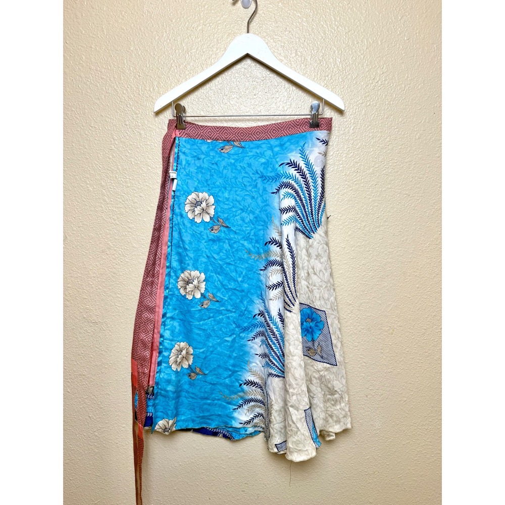 Darn Good Yarn Plus Silk Wrap Skirt Boho Reversible Floral Tea Length